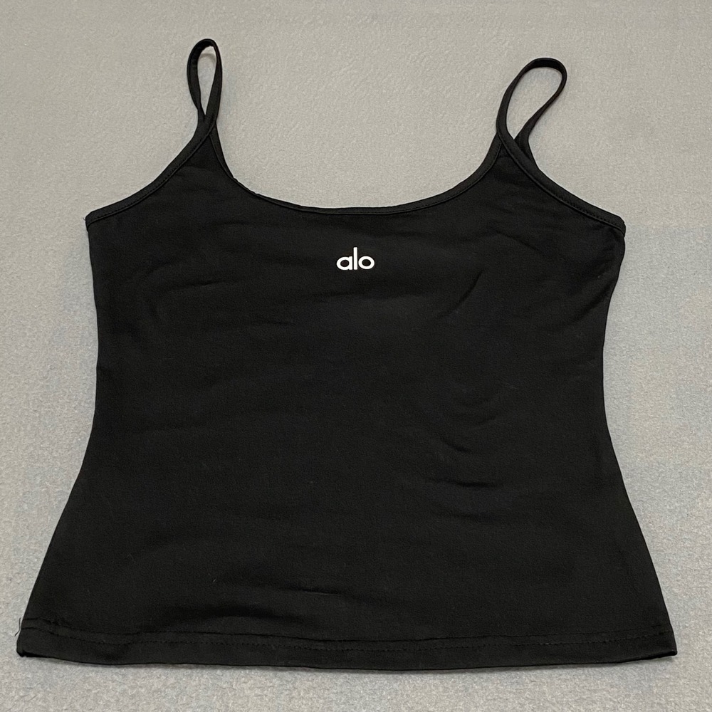 Alo Yoga Womens Black Activewear Cami Tank Top Logo Scoop Neck Size S